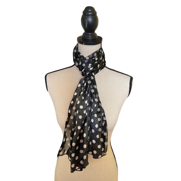 Womens Rectangle Scarf White Polka Dot Sheer Goth - Picture 1 of 8